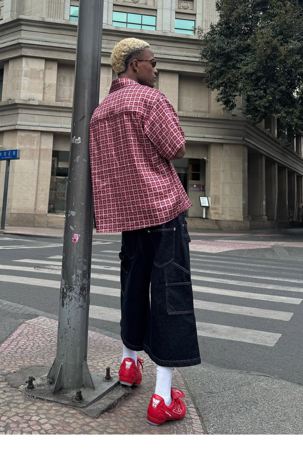 STEEPC Plaid Boxy Wide Short Sleeve Shirt