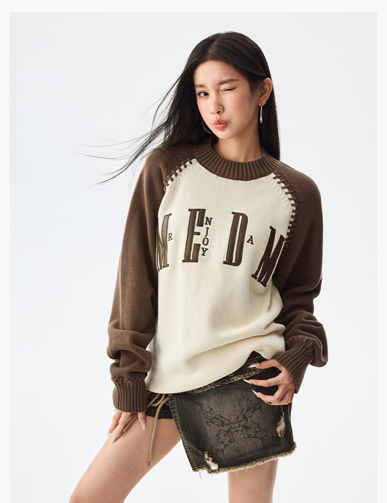 MEDM Color-Blocked Raglan Sleeve Knit Sweater
