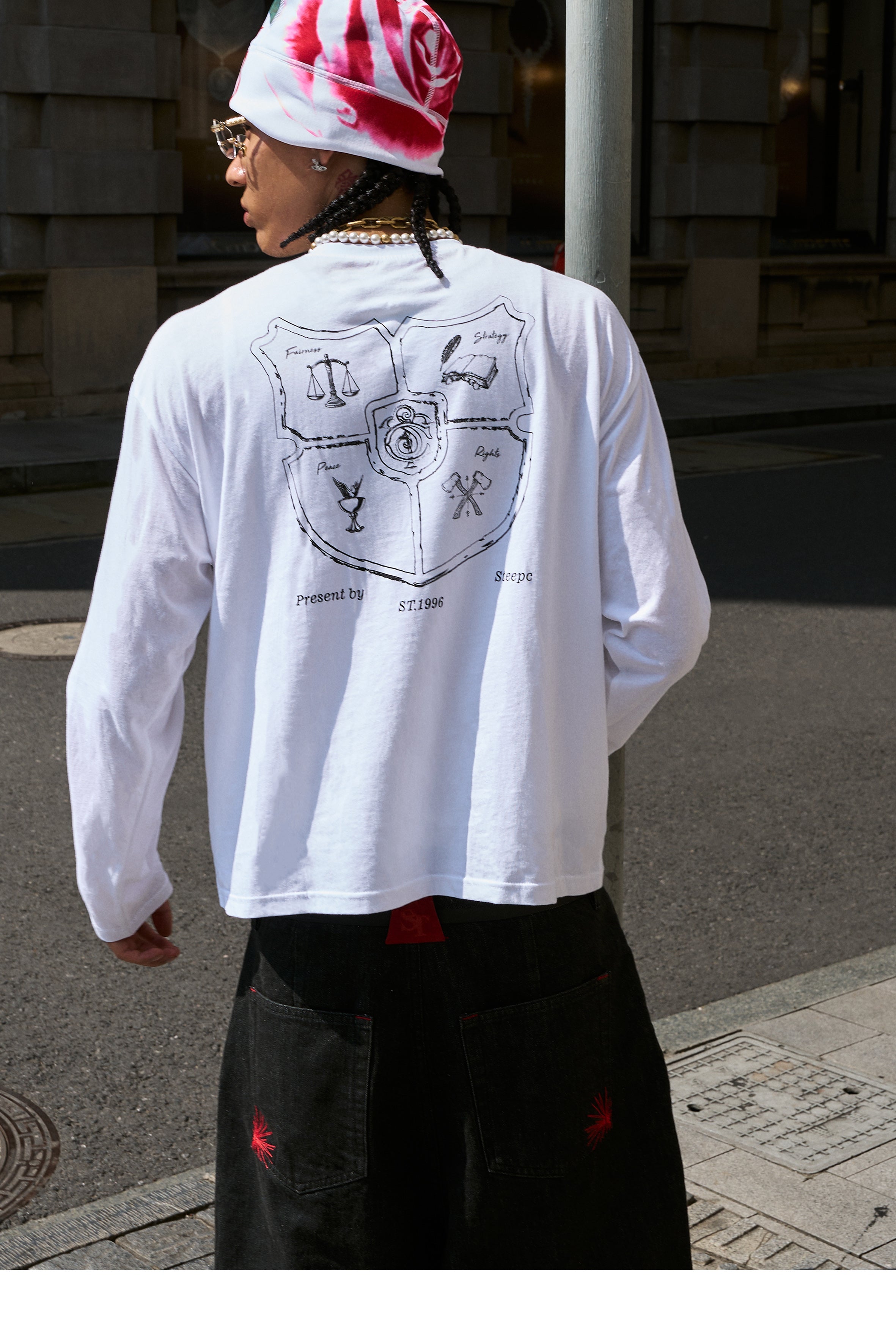 STEEPC Structured Print Double Breasted Long Sleeve Tee