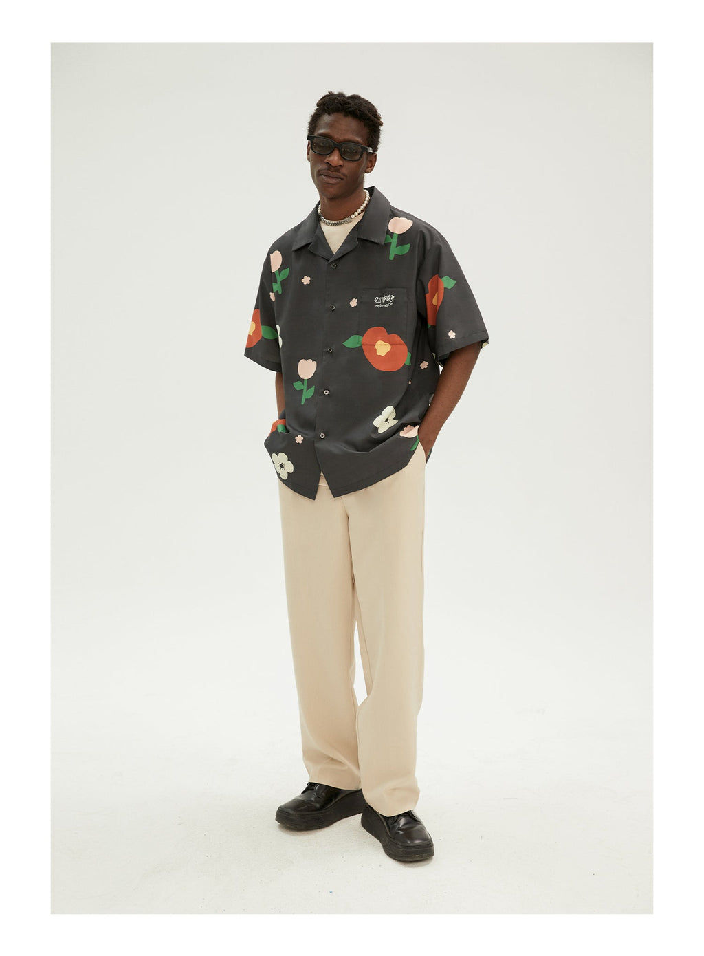 EMPTY REFERENCE Peach Flower Short Sleeve Shirt