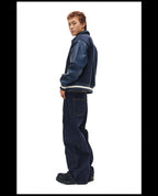 NOVACAM Navy Blue Short Basic Varsity Jacket