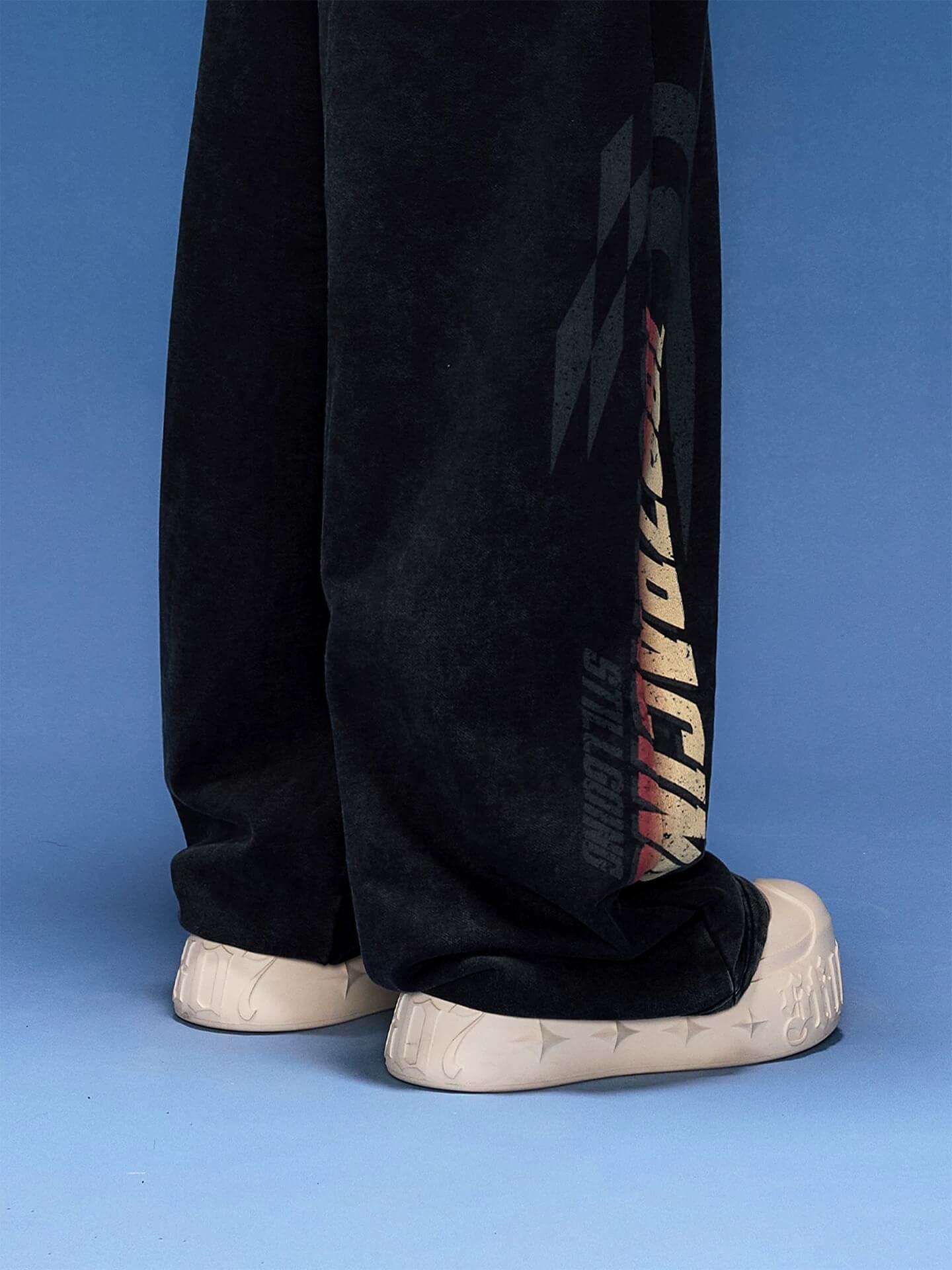 1807 Racing Graffiti Print Washed Baggy Sweatpants