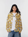 Achock Holes Lace Patches Plaid Long Sleeved Shirt