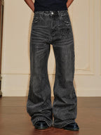 YADcrew Ribbon Patch Distressed Vintage Flared Jeans