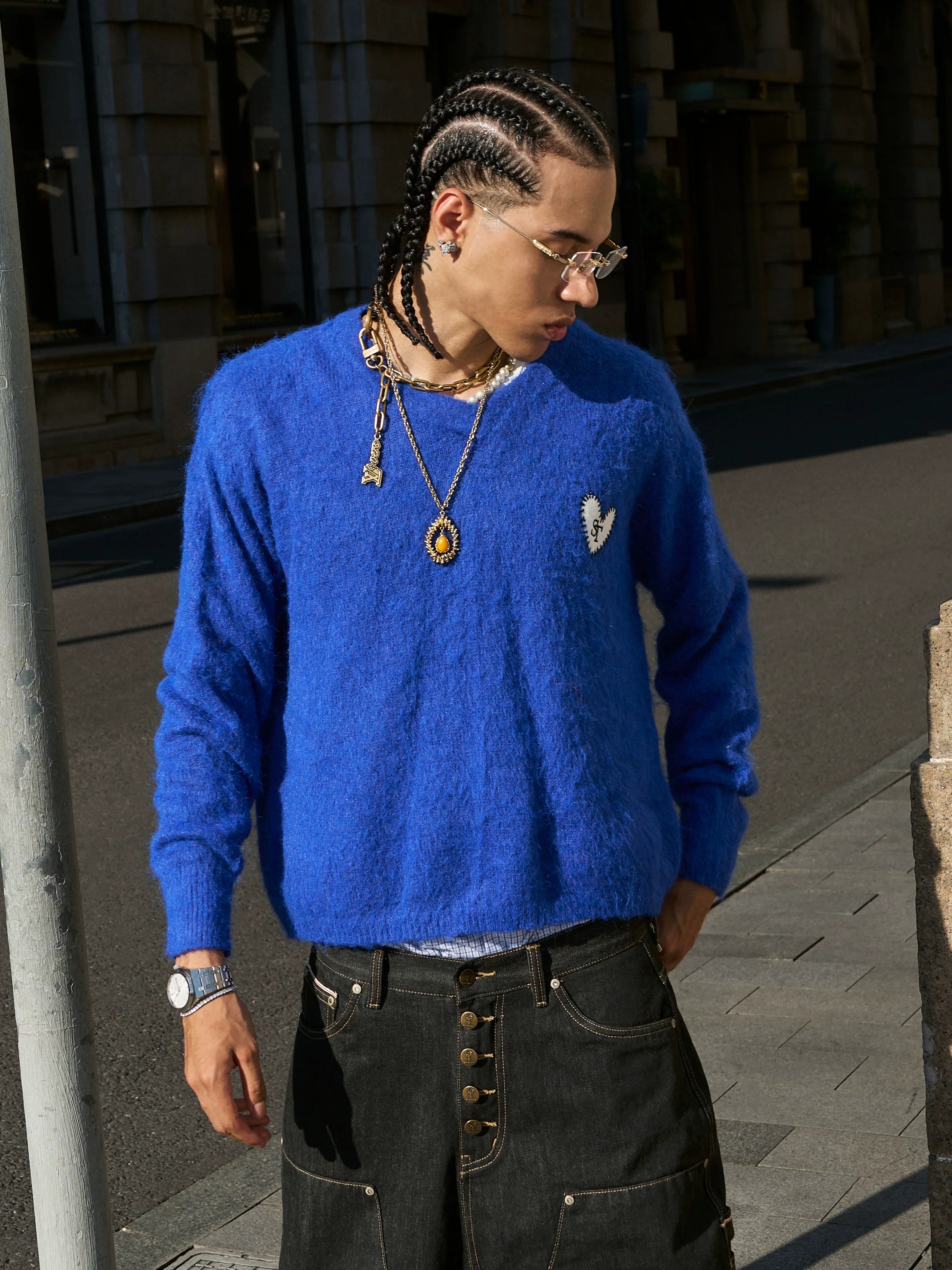 STEEPC Wool Blend Heart Patch Knit Sweater
