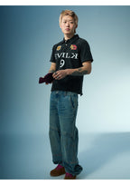 EVILKNIGHT(EK) Embroidered and Logo Printed Washed Polo