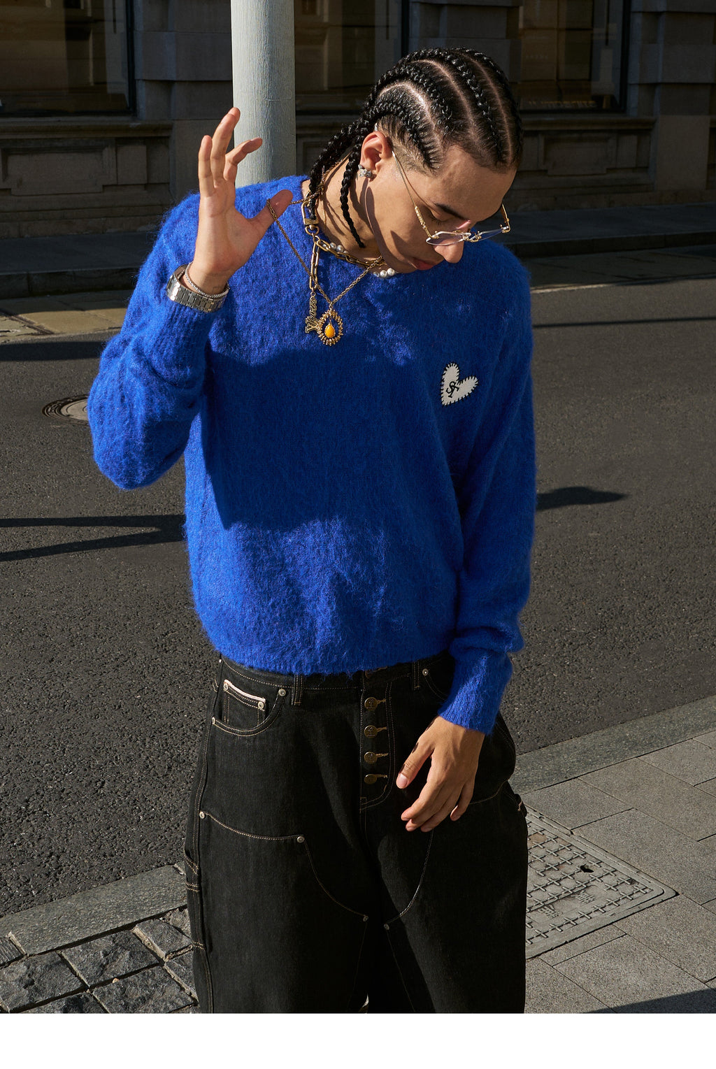 STEEPC Wool Blend Heart Patch Knit Sweater