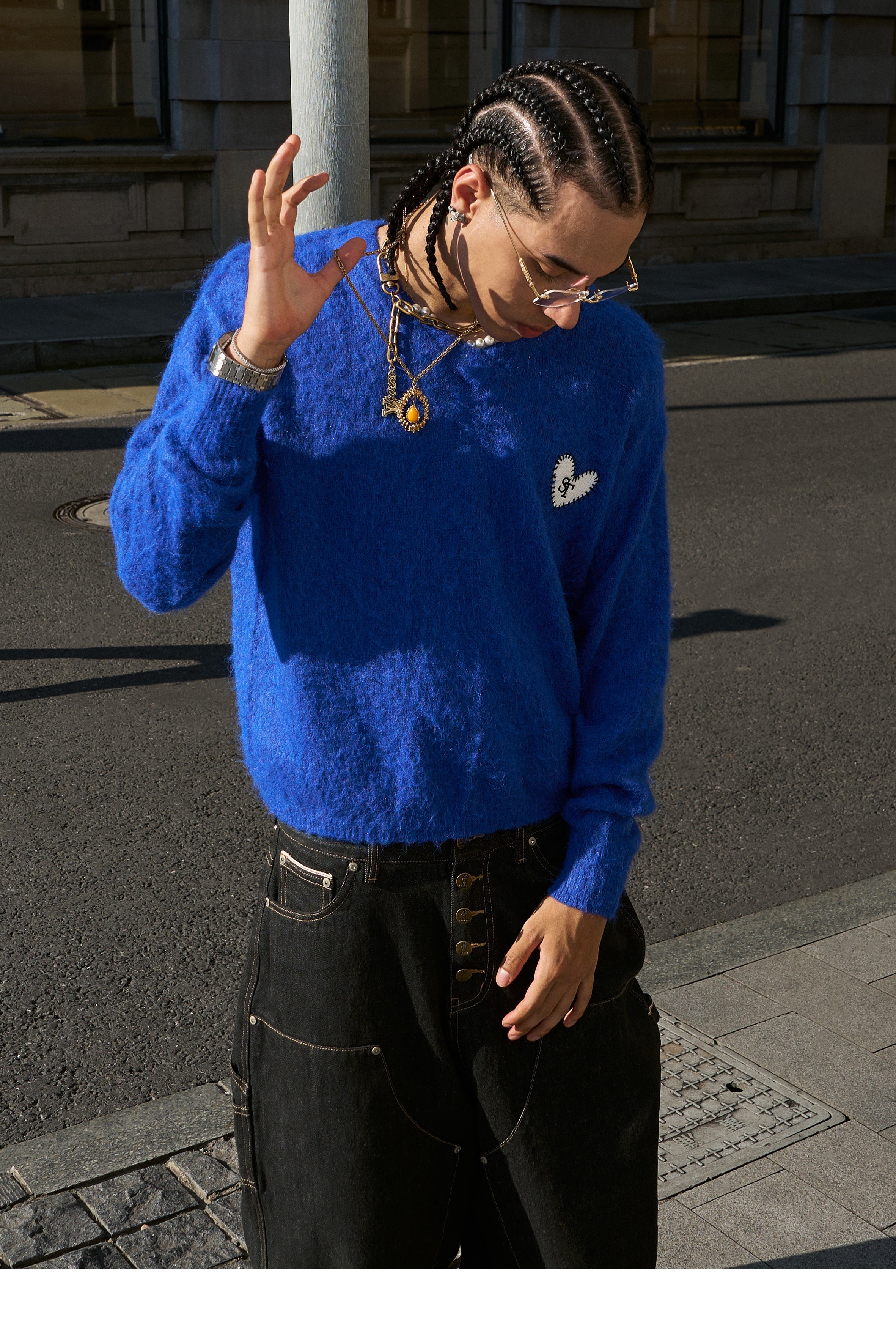STEEPC Wool Blend Heart Patch Knit Sweater