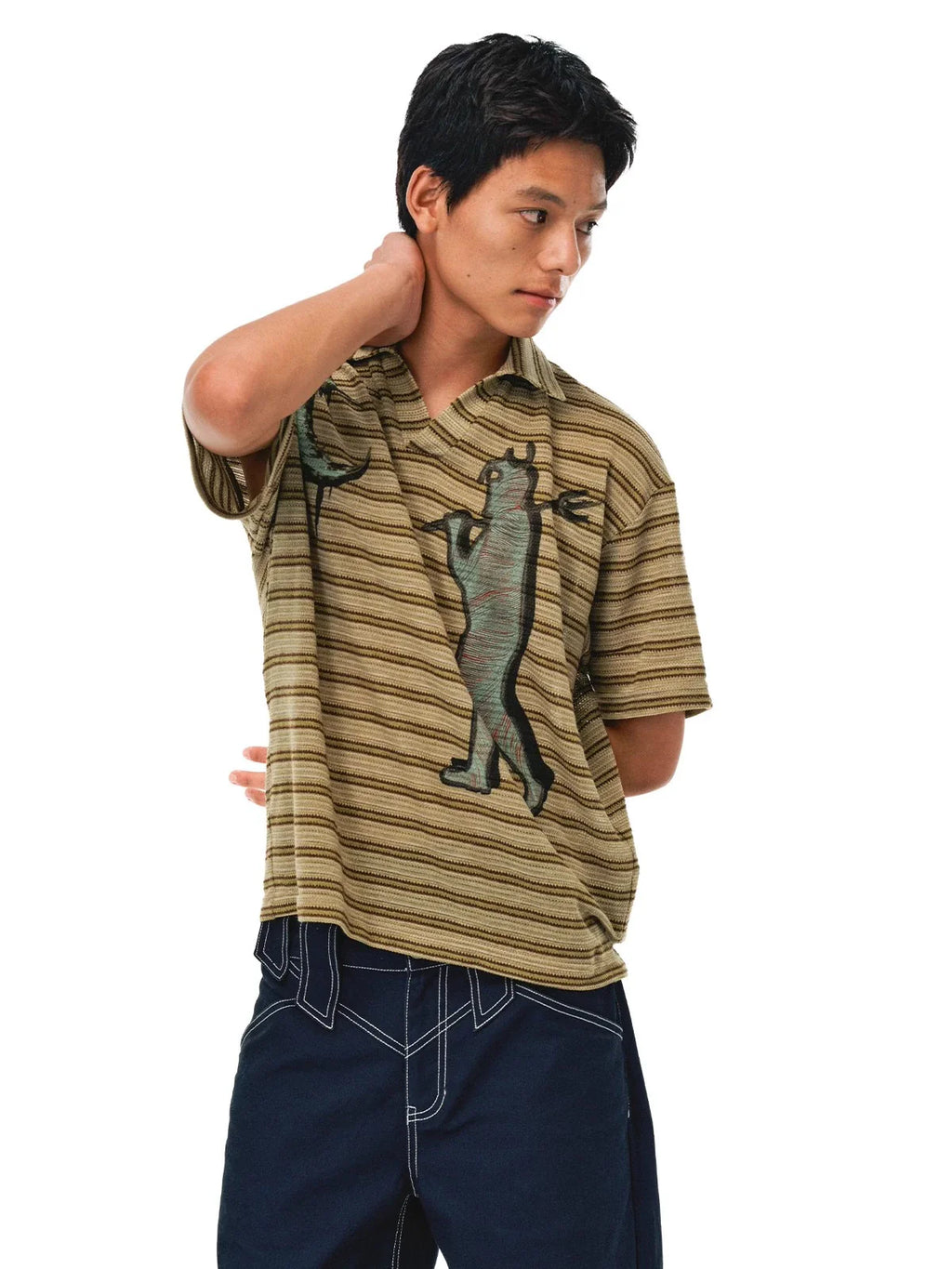 EVILKNIGHT(EK) Striped Graffiti Print Polo