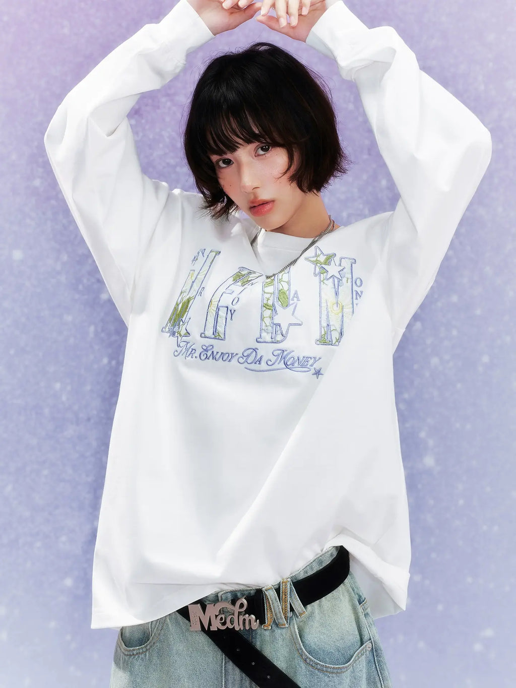 MEDM Flower Star Logo Embroidered Long Sleeve Tee