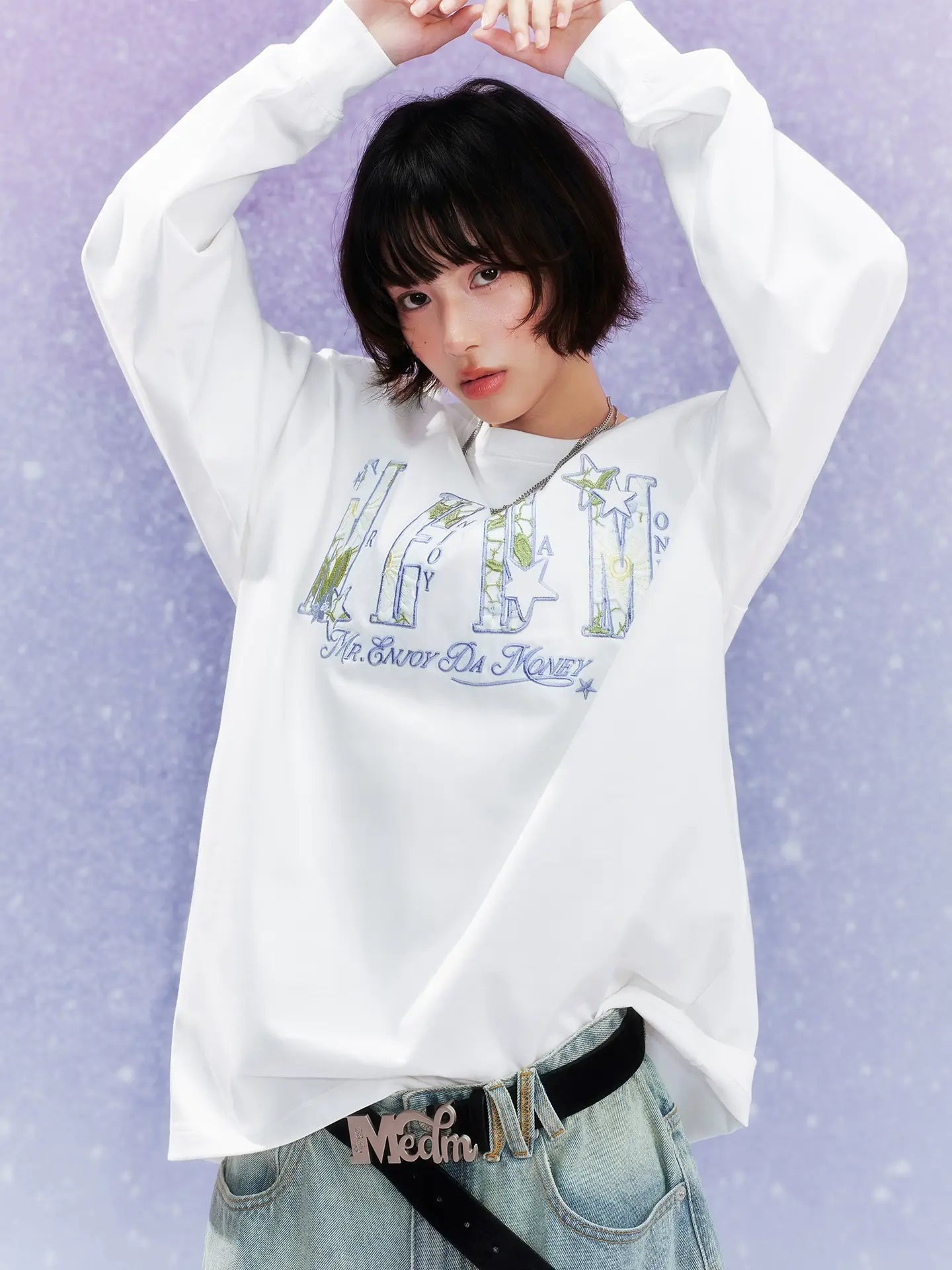 MEDM Flower Star Logo Embroidered Long Sleeve Tee
