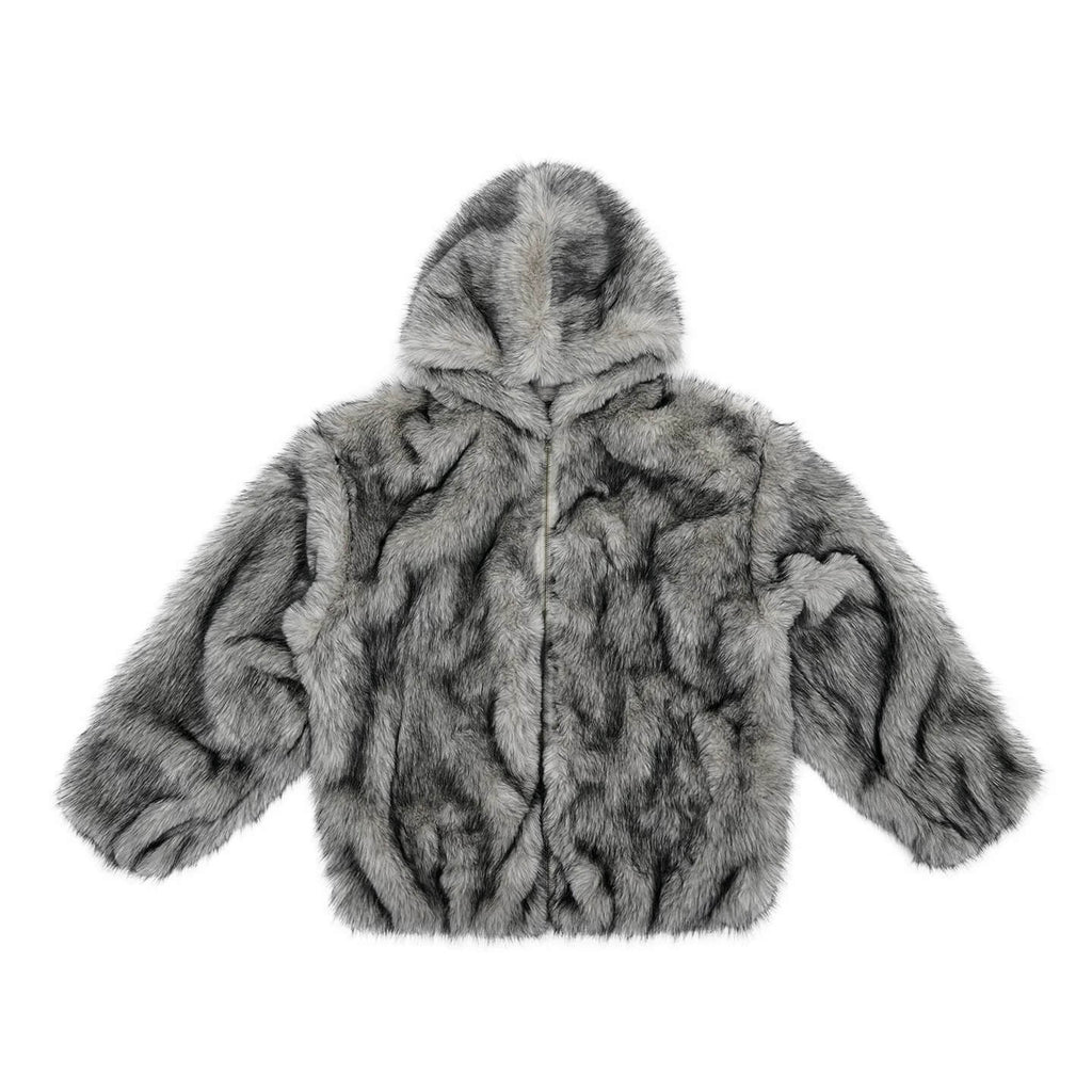 1807 Eco Faux Fur Digital Print Hooded Jacket
