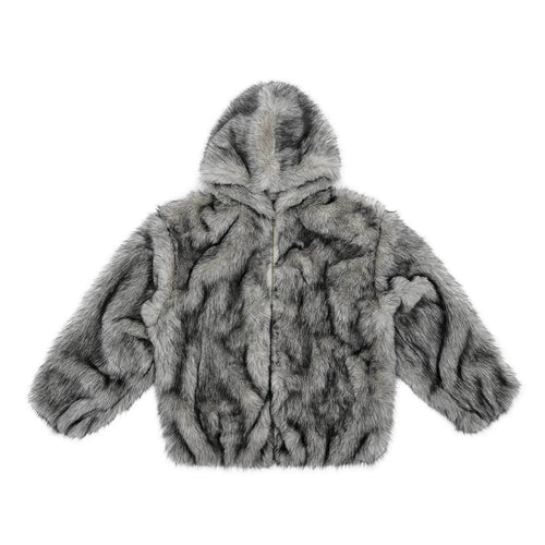 1807 Eco Faux Fur Digital Print Hooded Jacket