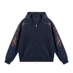 JHYQ Studded Calligraphy Print Double Zipper Hoodie