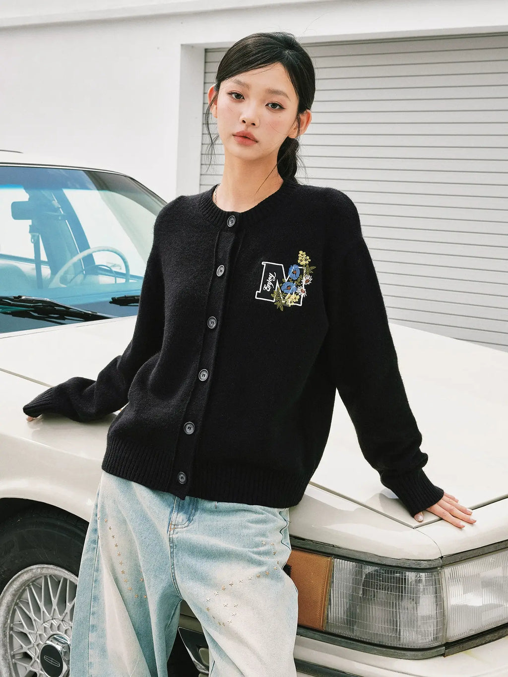 MEDM Floral Embroidered Knit Cardigan