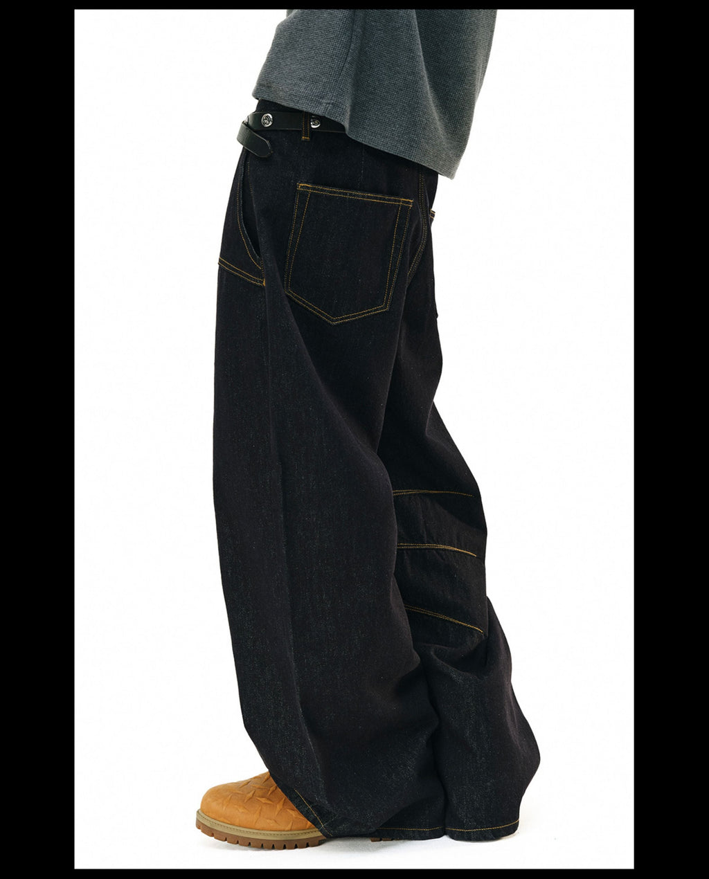 NOVACAM Yellow Stitch Baggy Jeans