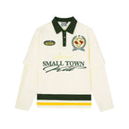 Small Town Kid 3D Embroidered Badge Fake Two-Piece Long-Sleeve Polo