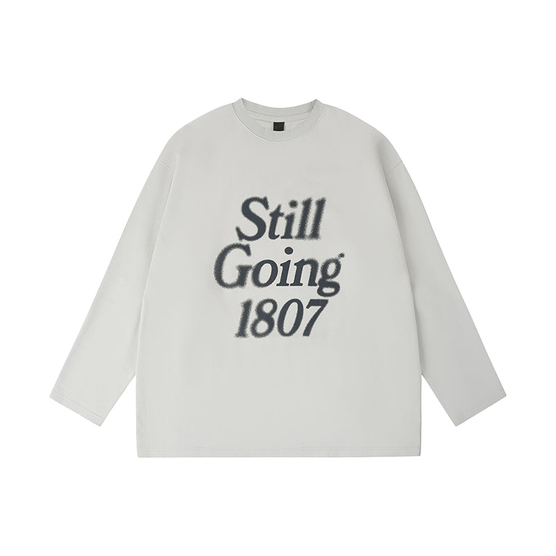 1807 Blurred Logo Print Distressed Long Sleeve Tee