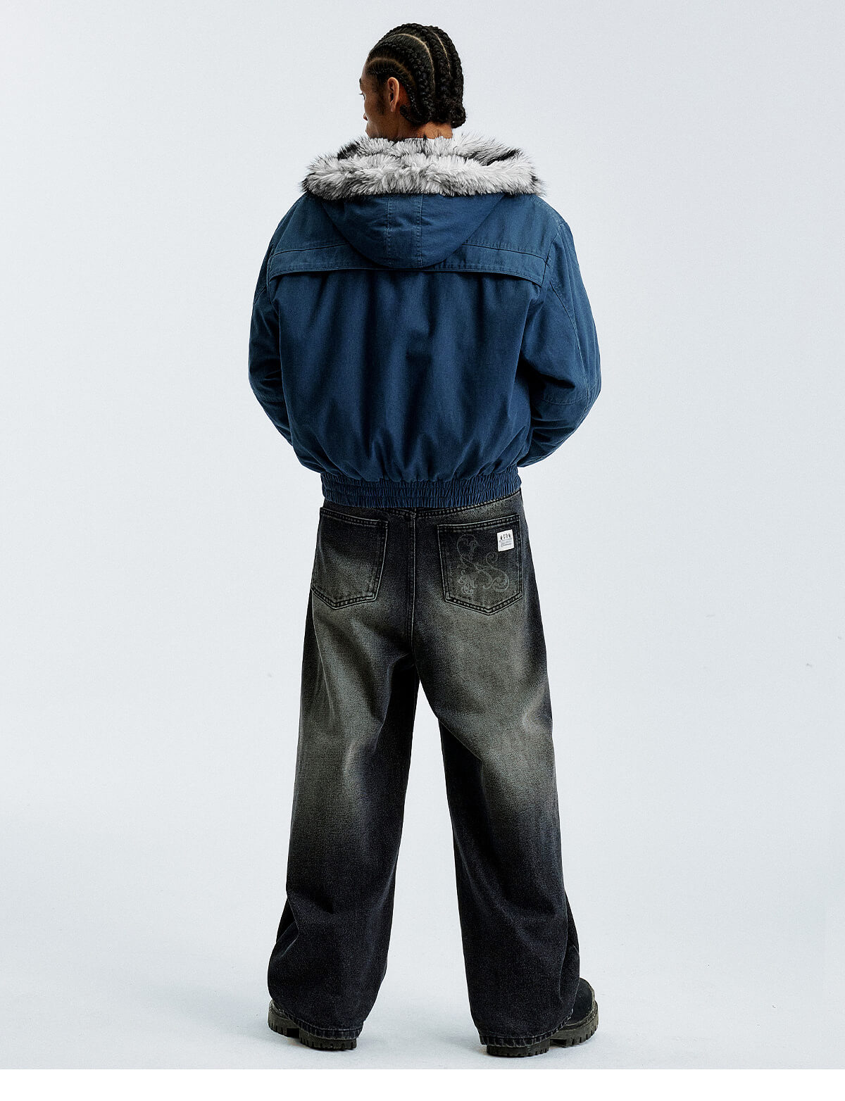 MEDM Fur Lined Washed Work Hooded Jacket