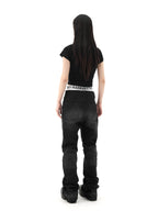 KARMANISTIC Rivet Zipper Fly Washed Flared Jeans