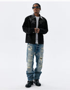 MEDM Star Studded Leather Patch Detroit Jacket