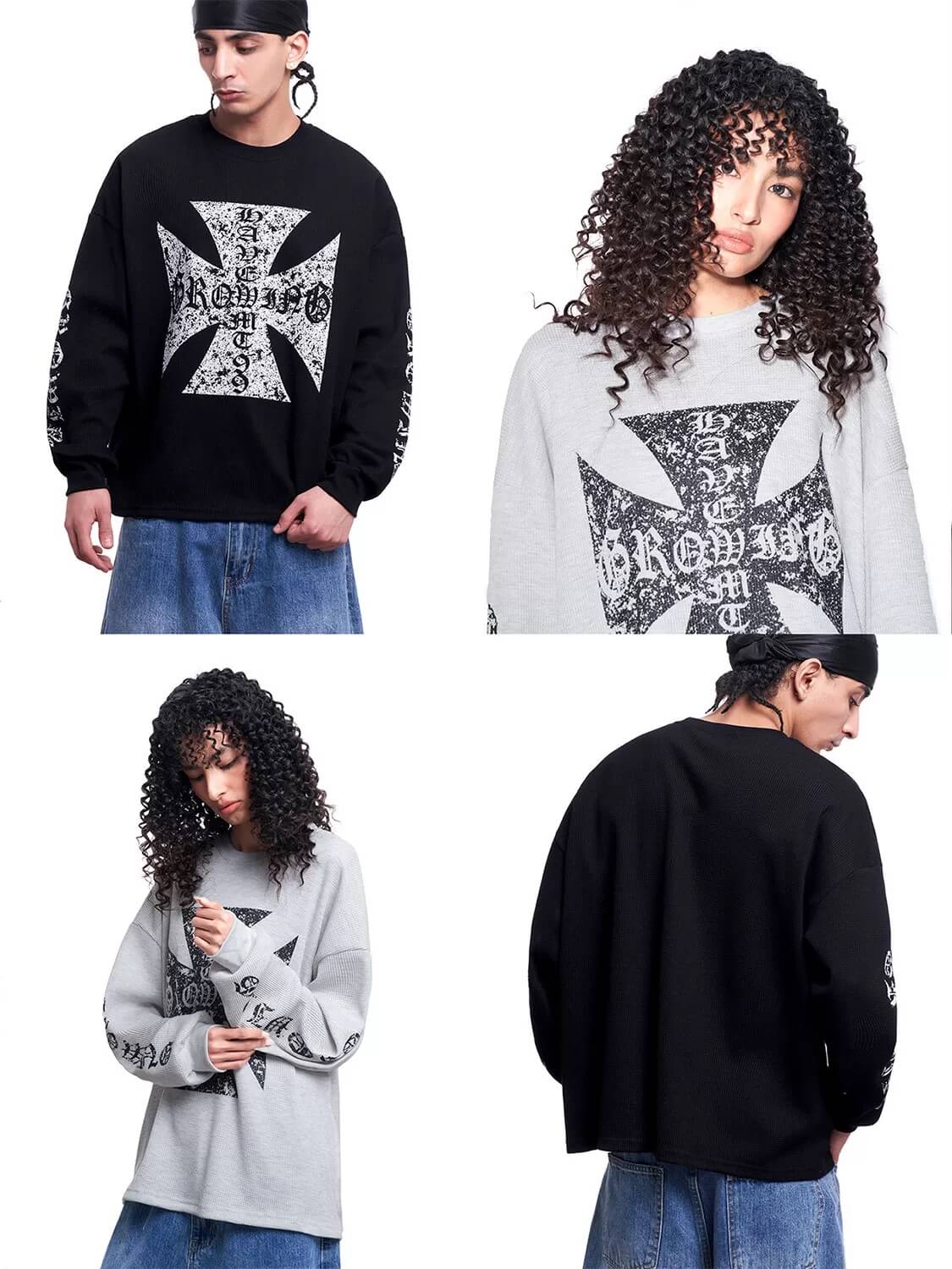 F3F Select Vintage Cross Print Waffle Long Sleeve Tee