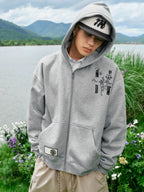 MEDM Beaded Flower Embellished Zip Up Hoodie