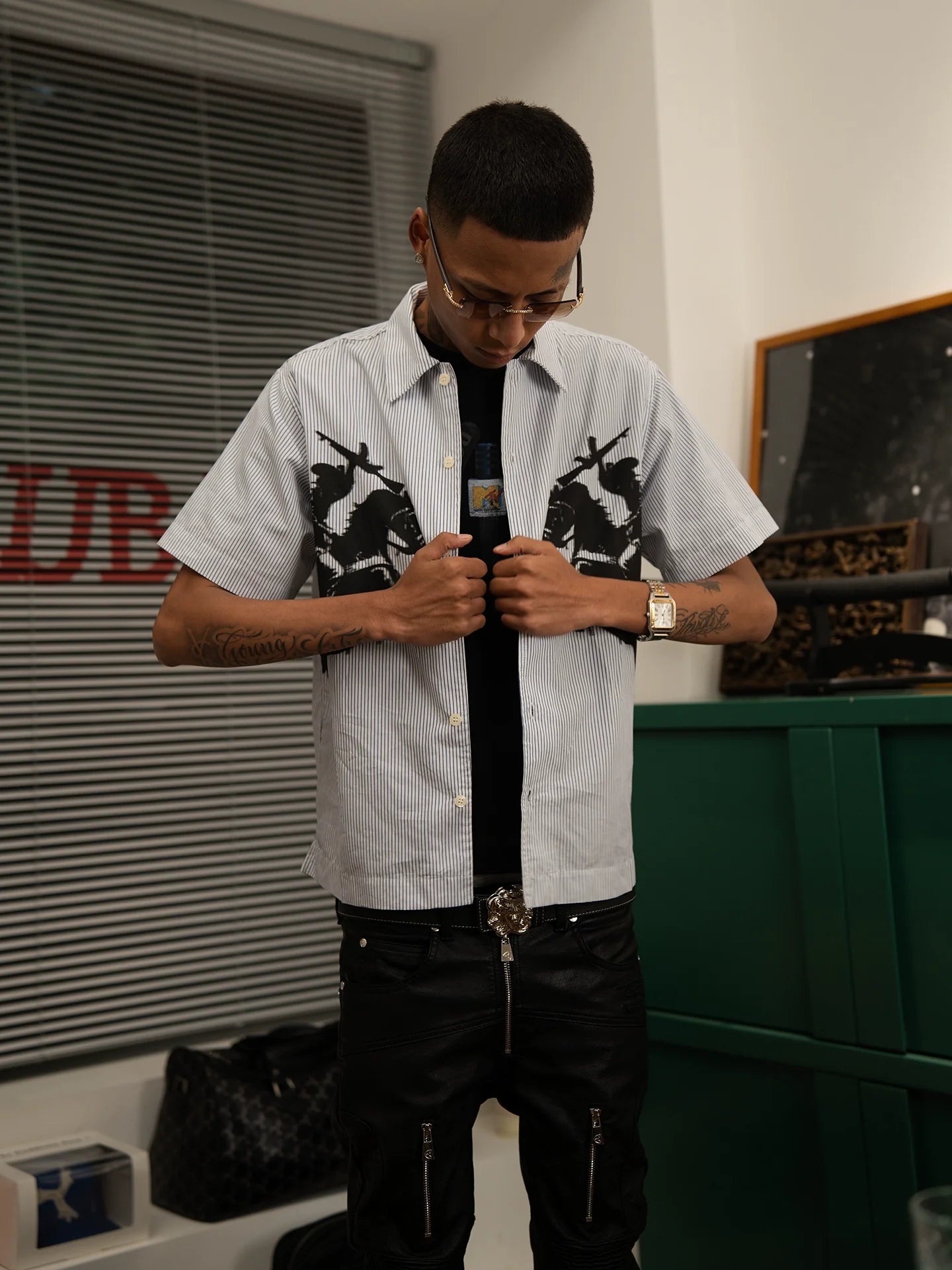 TGFCLUB 223 Print Stripe Short Sleeve Shirt