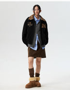 MEDM Leopard Fur Collar Corduroy Jacket