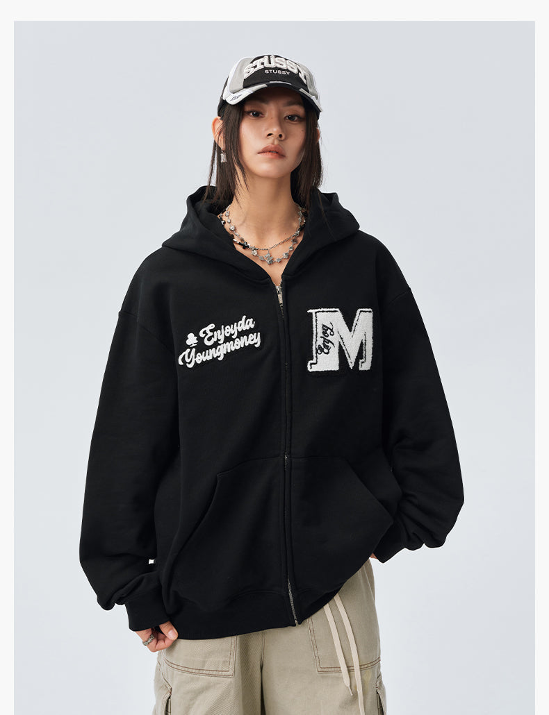 MEDM Towel Applique Embroidery Zip-Up Hoodie