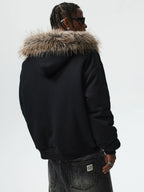 MEDM Faux Fur Lined Hooded Fur Zip Up Jacket