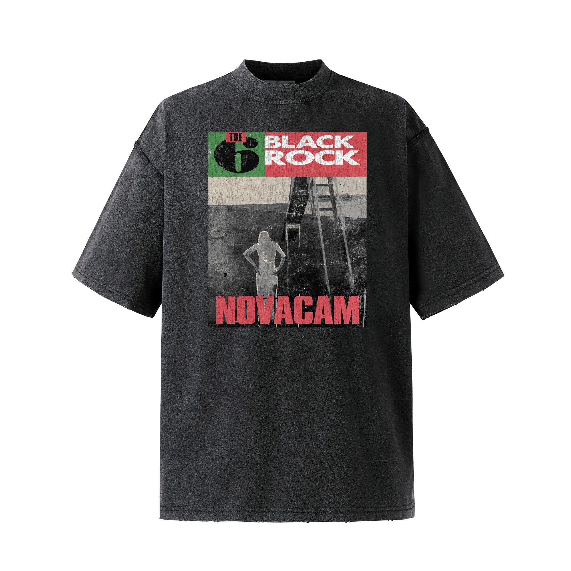 NOVACAM Vintage Rock Washed Black Stitch Tee