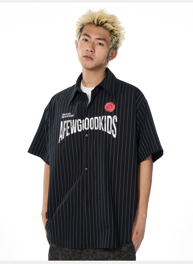 AFGK Striped Logo Print Short Sleeve Shirt
