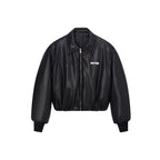 AFGK Embroidered Leather Short Bomber Jacket