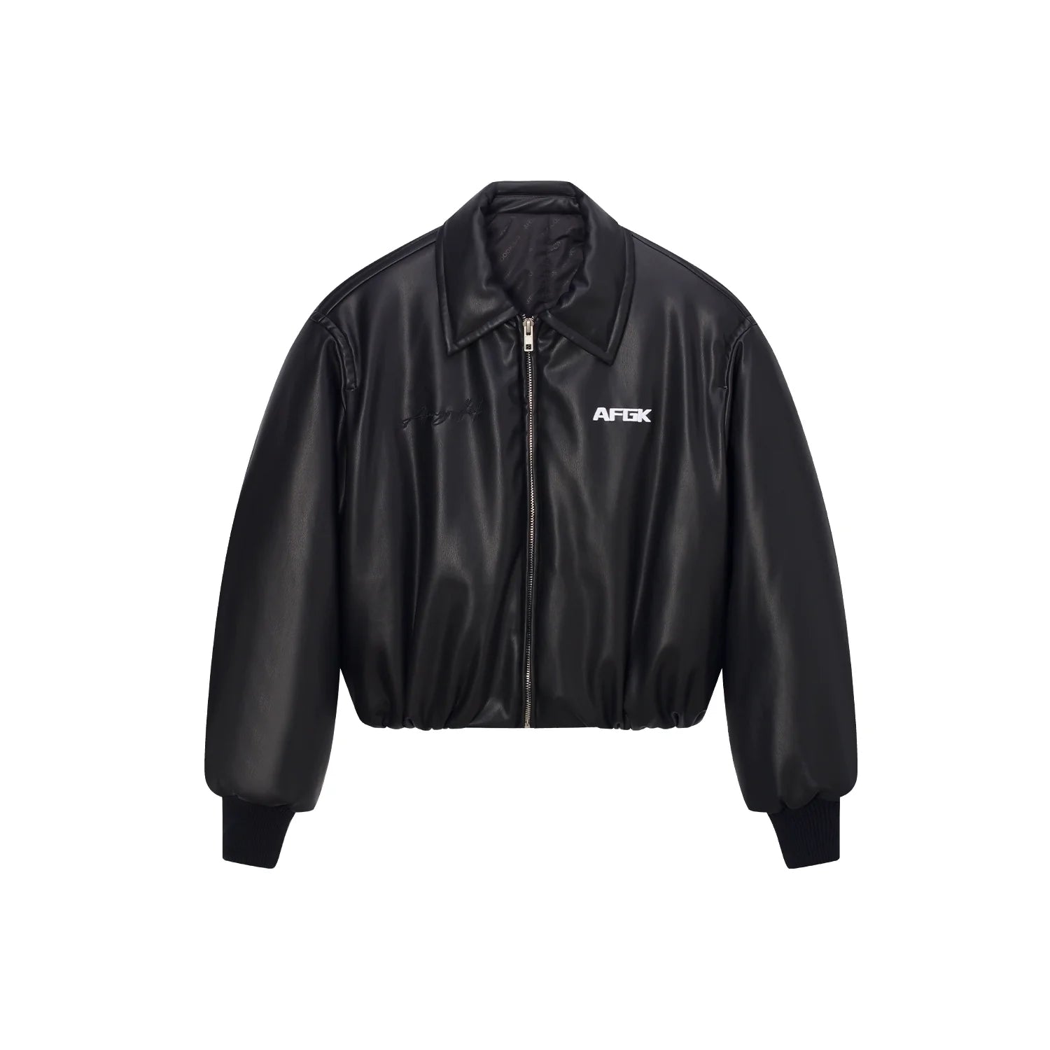 AFGK Embroidered Leather Short Bomber Jacket