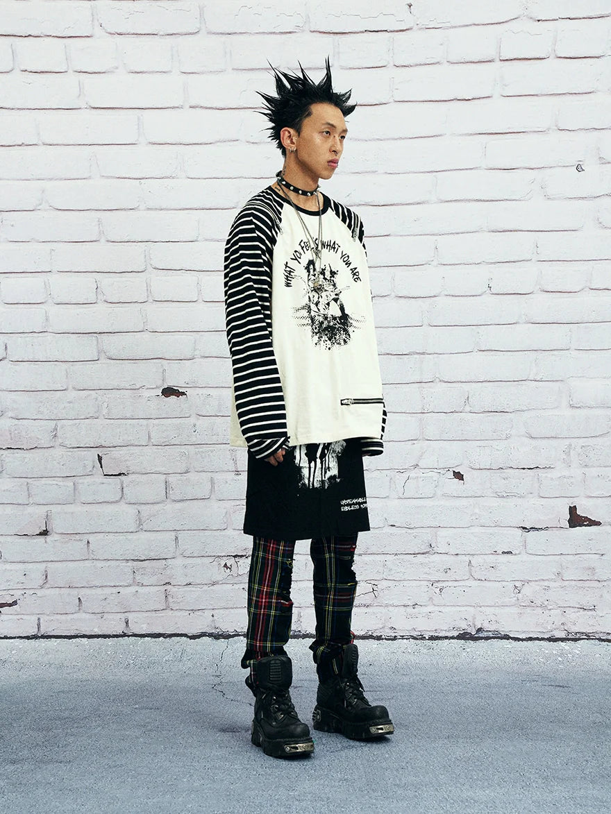 VENTUREK Multi Zipper Stripe Sleeve Raglan Long Sleeve Tee
