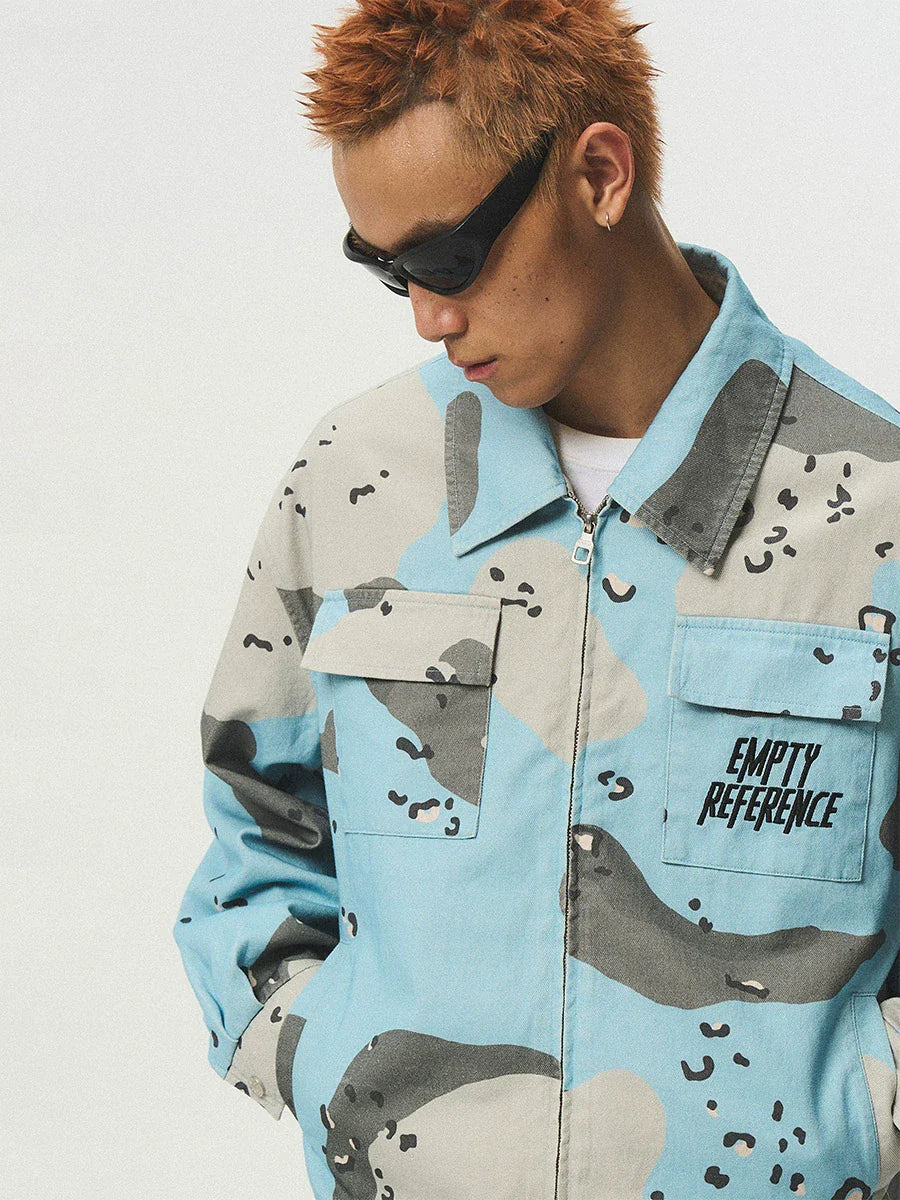 EMPTY REFERENCE Blue Camouflage Pockets Work Jacket