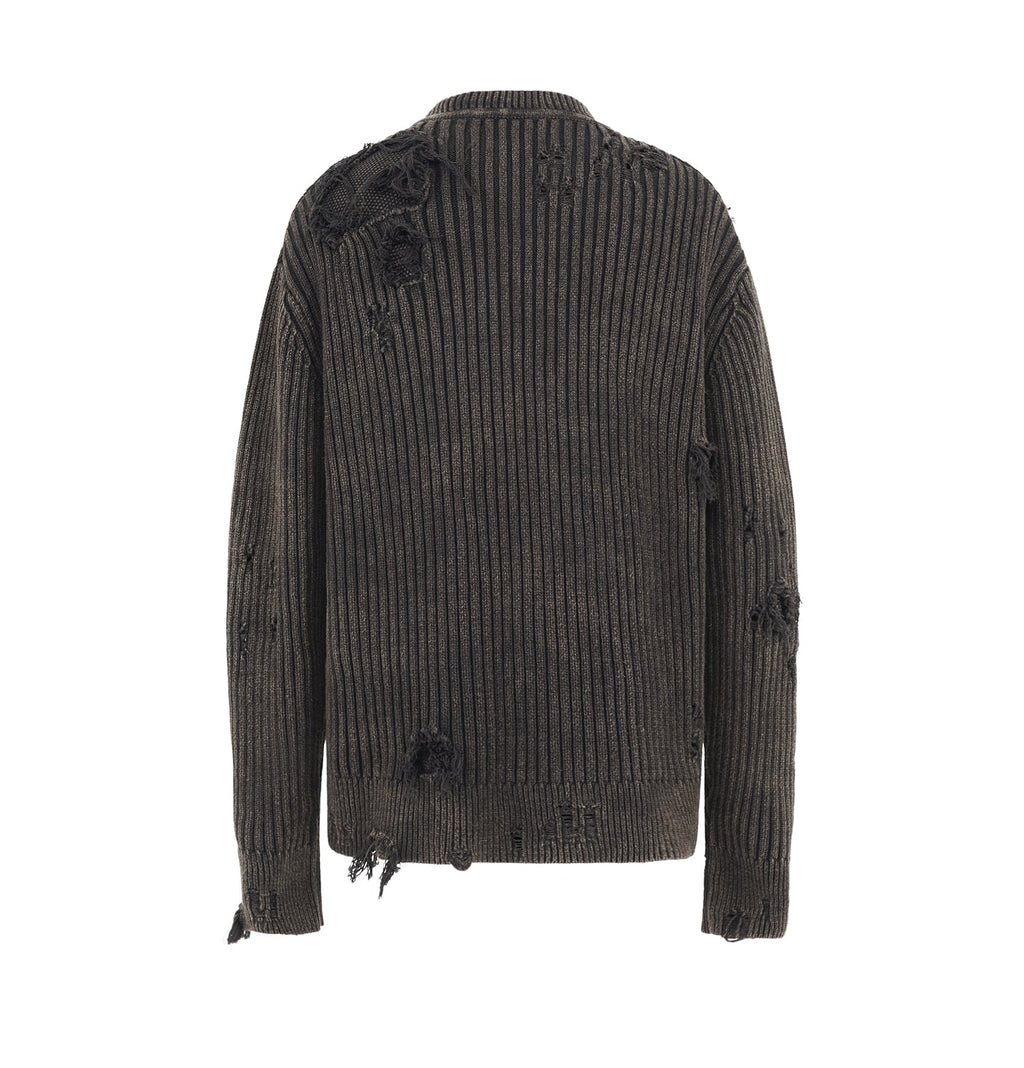 UNDERWATER Washed Handmade Destruction Patchwork Knit Sweater Gray