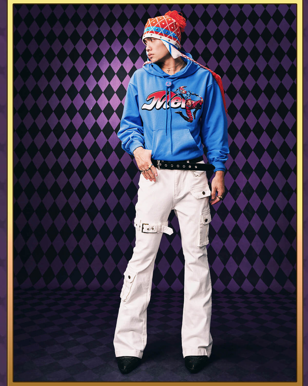 MEDM × JOJO Accent Drawstring Print Hoodie