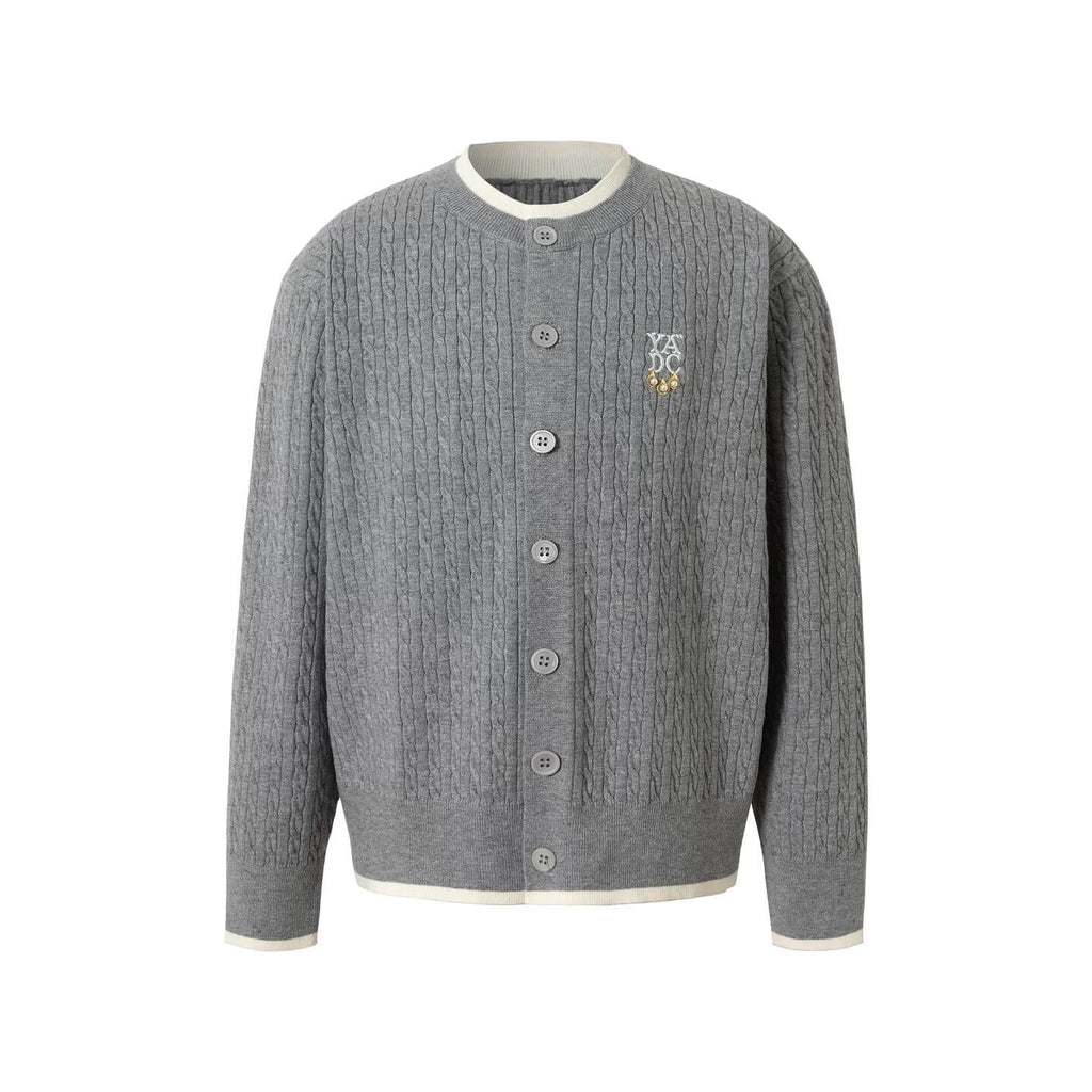 YADcrew Cable Knit Crew Neck Cardigan