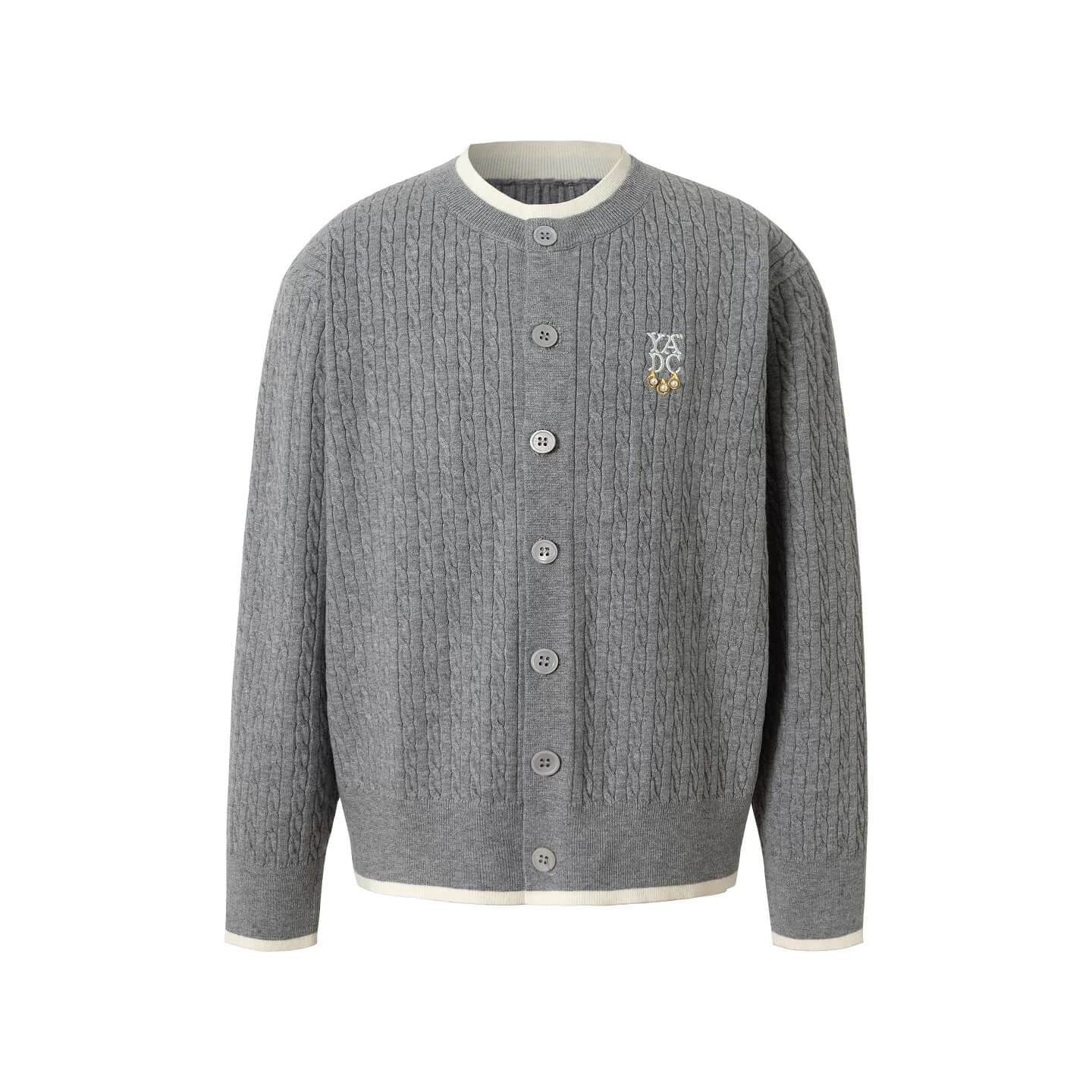 YADcrew Cable Knit Crew Neck Cardigan