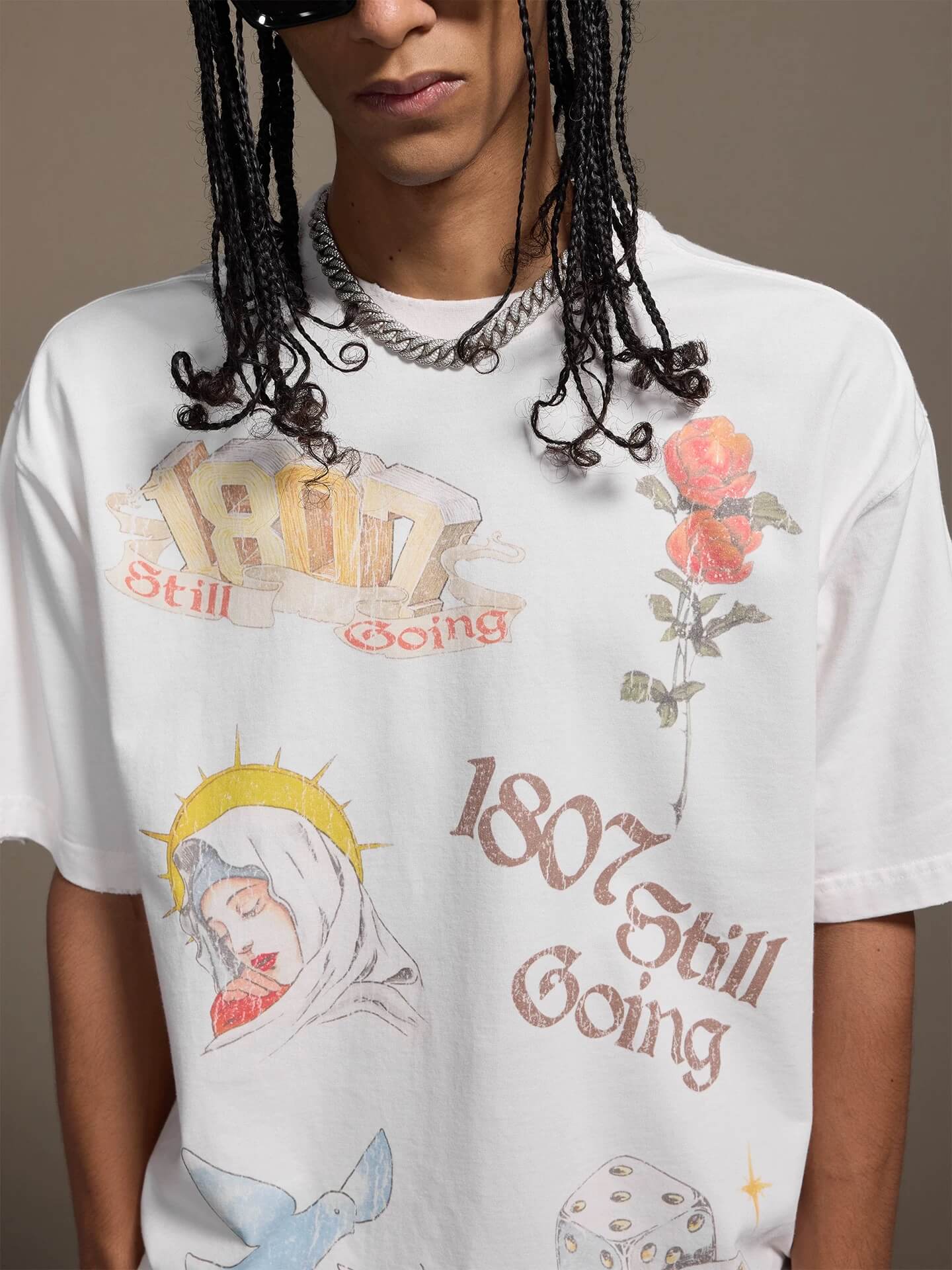 1807 Vintage Print Washed Distressed Short Sleeve Tee