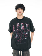 AFGK Metal Rose Print Distressed Washed Tee