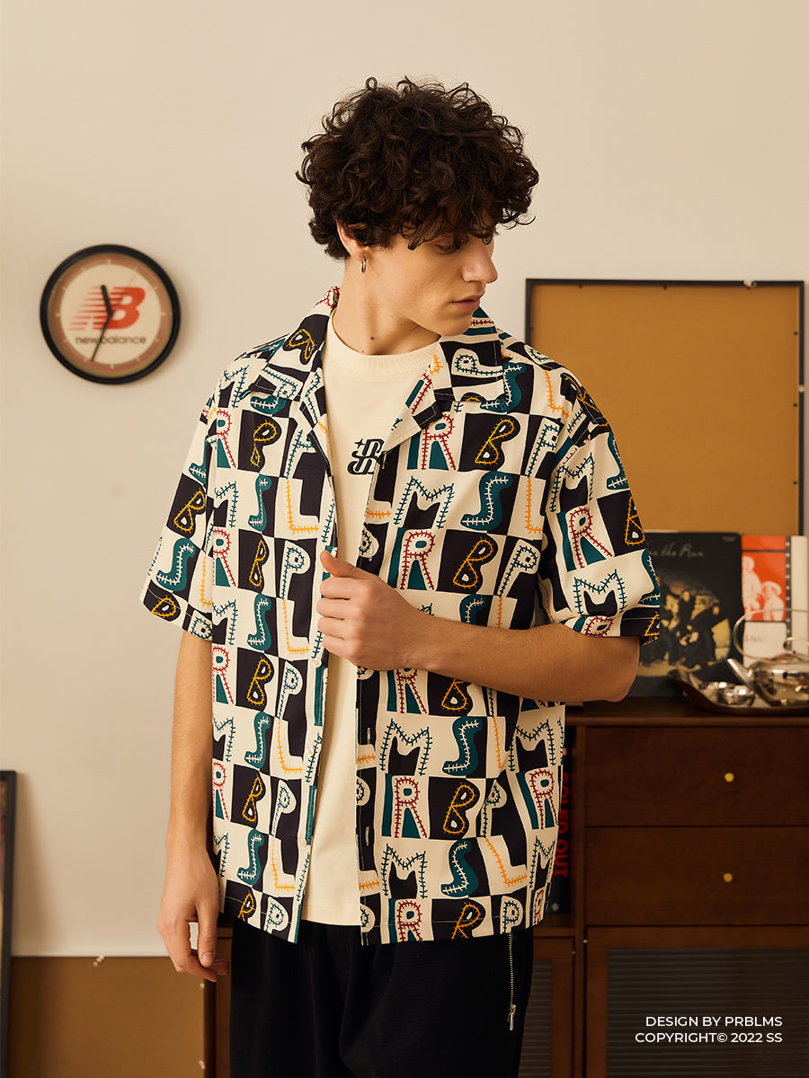 PRBLMS Hand Painted LOGO Checkered Short Sleeved Shirt