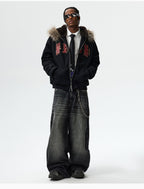 MEDM Faux Fur Lined Hooded Fur Zip Up Jacket