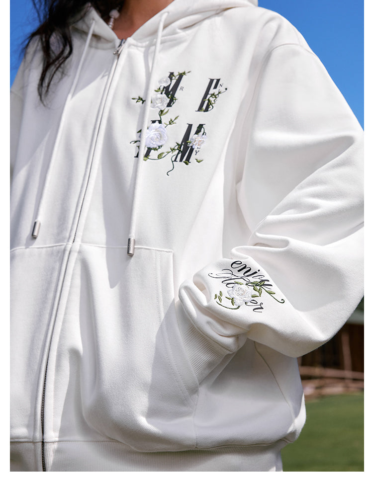 MEDM Flower Logo Embroidered Zip-Up Hoodie