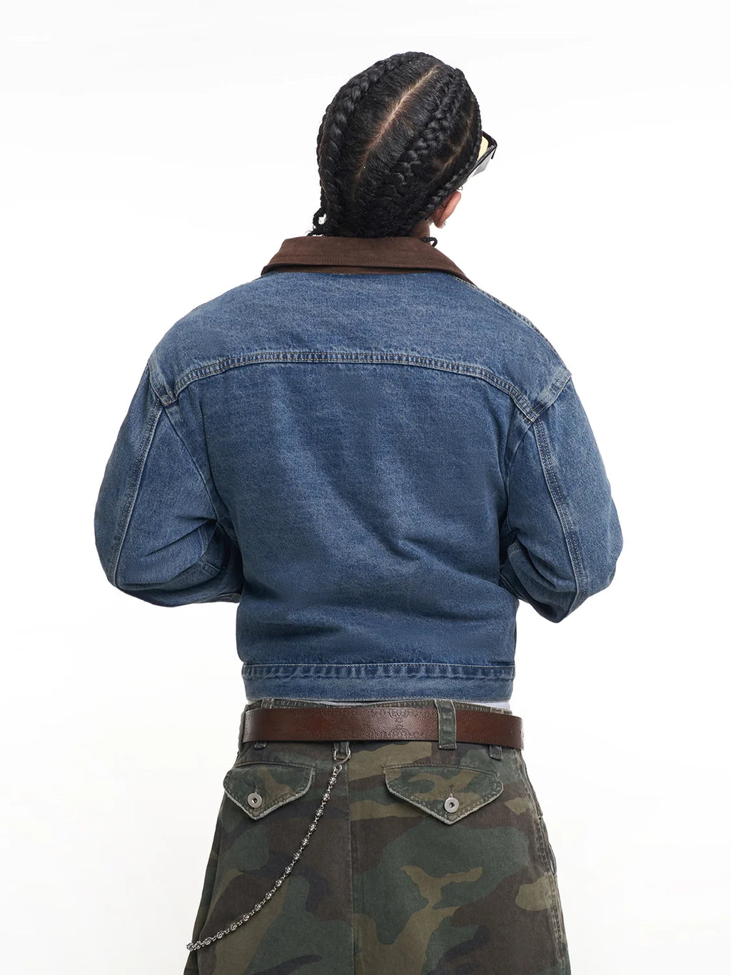 F3F Select Suede Lapel Washed Denim Jacket