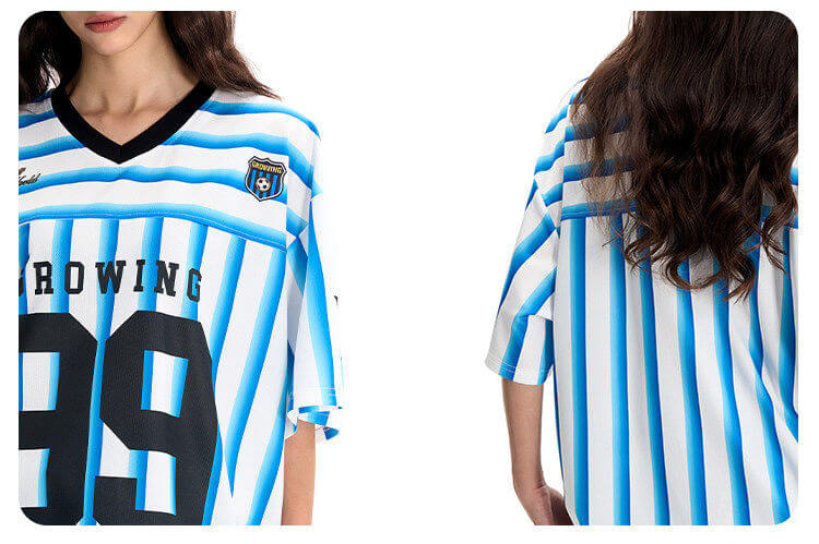 F3F Select Striped Mesh Star Print V Neck Short Sleeve Soccer Jersey
