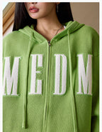 MEDM Basic Embroidered Logo Zip Up Knit Hoodie