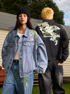 Harsh and Cruel Floral Embroidered Washed Denim Jacket